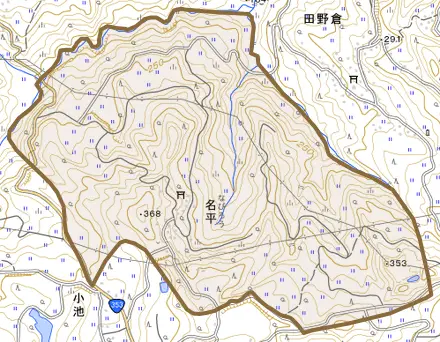 名平とその周辺の地図。町の範囲を重ねている