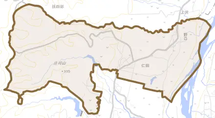 野口とその周辺の地図。町の範囲を重ねている