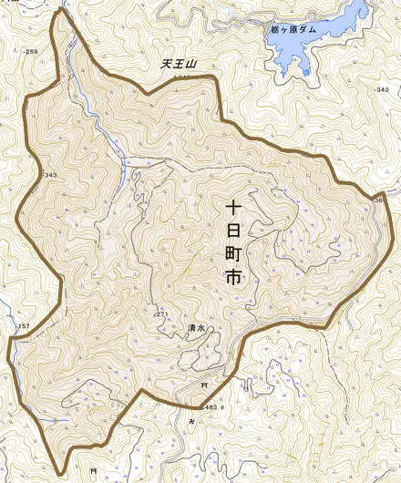 清水とその周辺の地図。町の範囲を重ねている