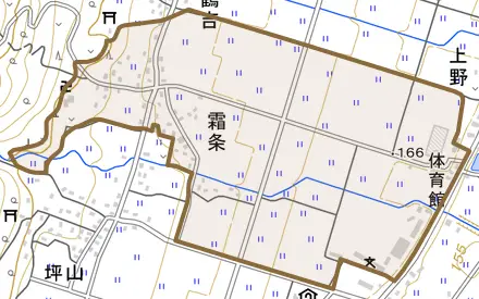 霜条とその周辺の地図。町の範囲を重ねている