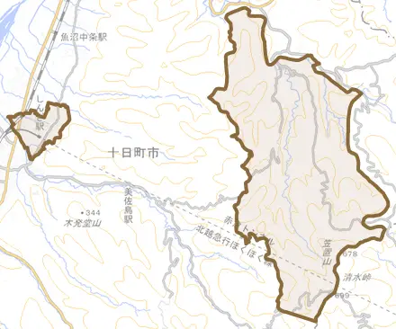 新座とその周辺の地図。町の範囲を重ねている