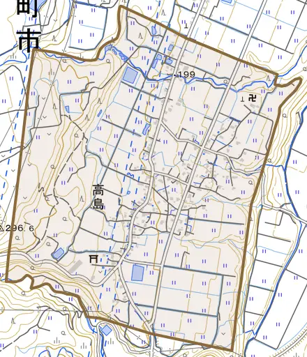 高島とその周辺の地図。町の範囲を重ねている