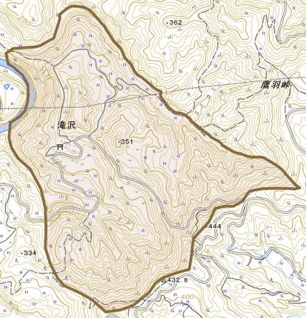滝沢とその周辺の地図。町の範囲を重ねている