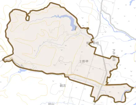 上野とその周辺の地図。町の範囲を重ねている