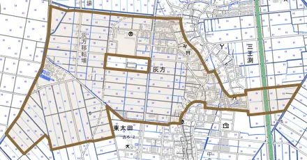灰方とその周辺の地図。町の範囲を重ねている