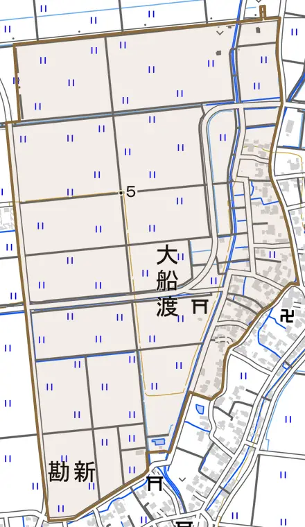 大船渡とその周辺の地図。町の範囲を重ねている