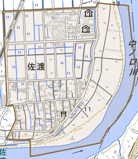 佐渡とその周辺の地図。町の範囲を重ねている