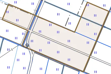 牧ケ花村新田とその周辺の地図。町の範囲を重ねている