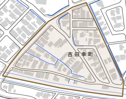 吉田幸町とその周辺の地図。町の範囲を重ねている