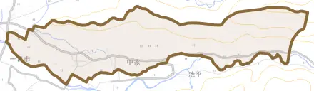 中家とその周辺の地図。町の範囲を重ねている