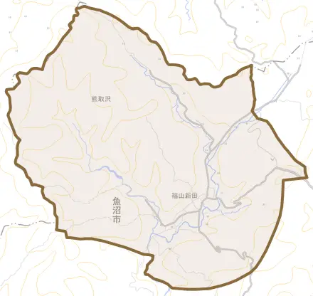 福山新田とその周辺の地図。町の範囲を重ねている