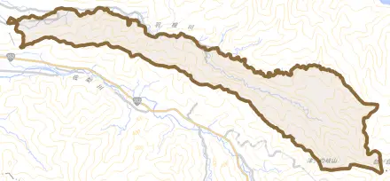 池平とその周辺の地図。町の範囲を重ねている
