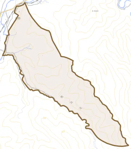 松川とその周辺の地図。町の範囲を重ねている