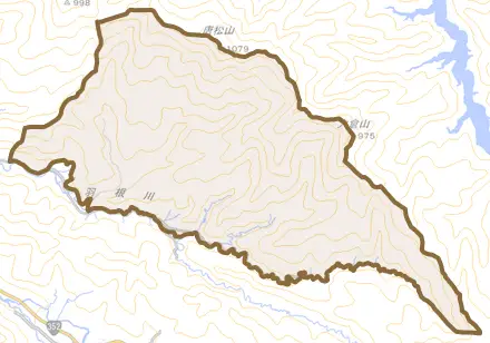 三ツ又とその周辺の地図。町の範囲を重ねている