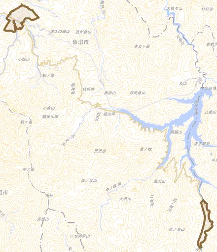 下折立とその周辺の地図。町の範囲を重ねている