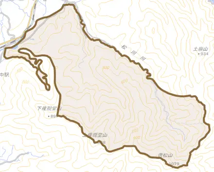 須川とその周辺の地図。町の範囲を重ねている