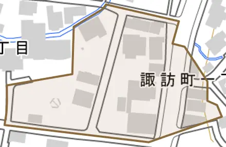 諏訪町とその周辺の地図。町の範囲を重ねている