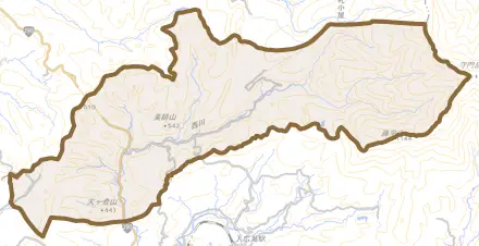 高倉とその周辺の地図。町の範囲を重ねている