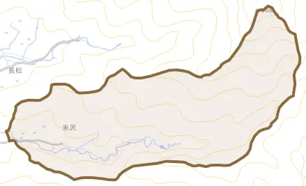 米沢とその周辺の地図。町の範囲を重ねている