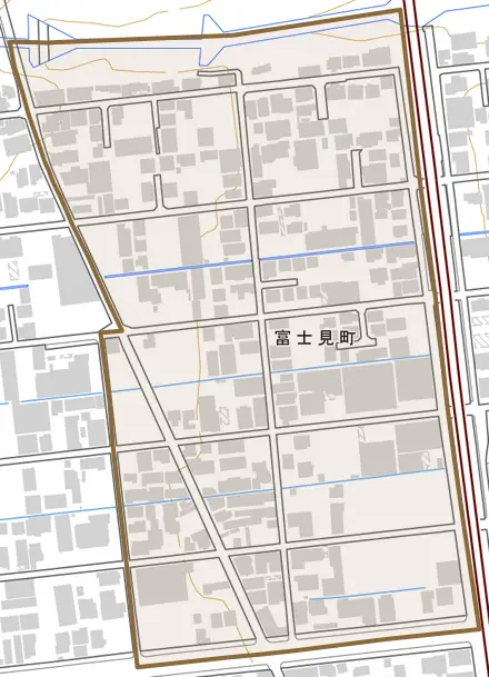 富士見町とその周辺の地図。町の範囲を重ねている