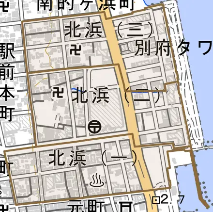 北浜とその周辺の地図。町の範囲を重ねている