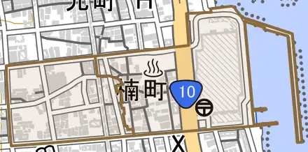 楠町とその周辺の地図。町の範囲を重ねている