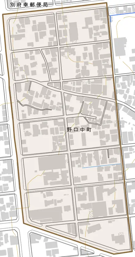 野口中町とその周辺の地図。町の範囲を重ねている