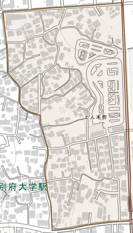 上人本町とその周辺の地図。町の範囲を重ねている