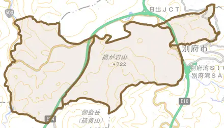 大字南畑とその周辺の地図。町の範囲を重ねている