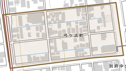 弓ケ浜町とその周辺の地図。町の範囲を重ねている