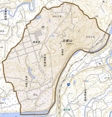 千歳町柴山とその周辺の地図。町の範囲を重ねている