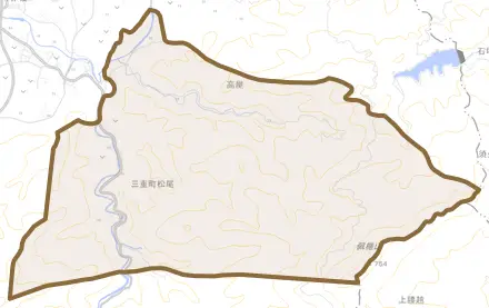 三重町松尾とその周辺の地図。町の範囲を重ねている