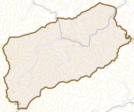 三重町大白谷とその周辺の地図。町の範囲を重ねている