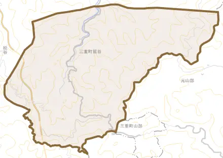 三重町鷲谷とその周辺の地図。町の範囲を重ねている