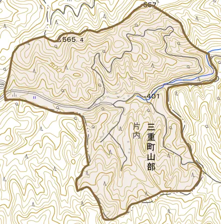 三重町山部とその周辺の地図。町の範囲を重ねている