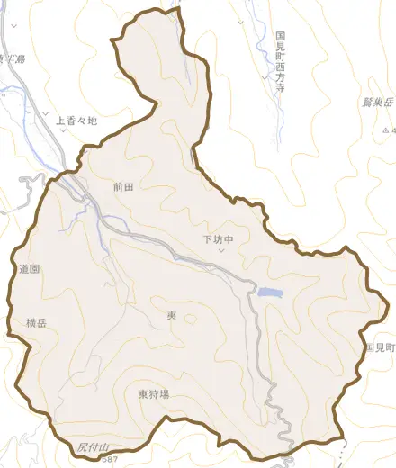 夷とその周辺の地図。町の範囲を重ねている