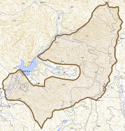 一畑とその周辺の地図。町の範囲を重ねている