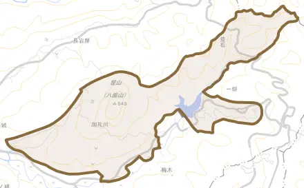 加礼川とその周辺の地図。町の範囲を重ねている