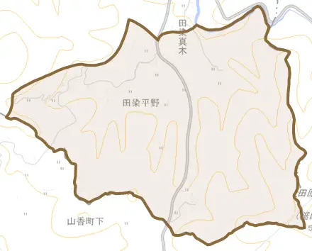 田染平野とその周辺の地図。町の範囲を重ねている
