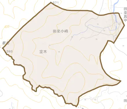 田染小崎とその周辺の地図。町の範囲を重ねている