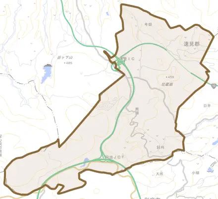 大字南畑とその周辺の地図。町の範囲を重ねている