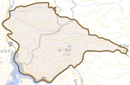 天瀬町出口とその周辺の地図。町の範囲を重ねている