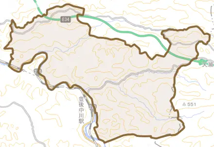 天瀬町馬原とその周辺の地図。町の範囲を重ねている