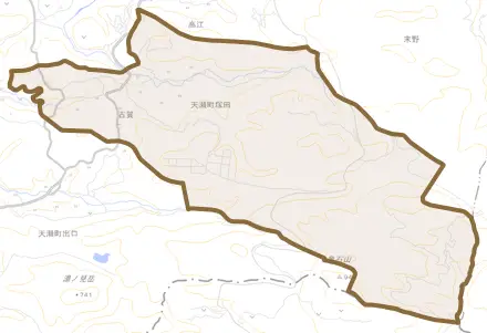 天瀬町塚田とその周辺の地図。町の範囲を重ねている