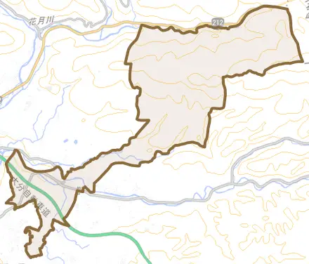 大字有田とその周辺の地図。町の範囲を重ねている
