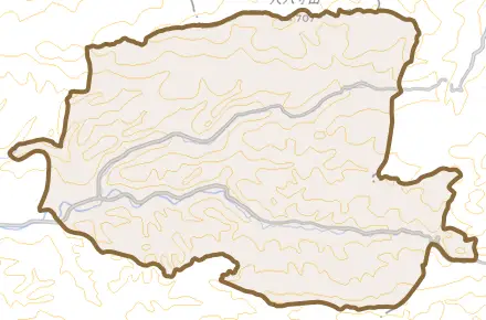 大字羽田とその周辺の地図。町の範囲を重ねている