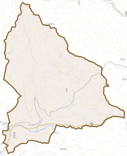 大字花月とその周辺の地図。町の範囲を重ねている