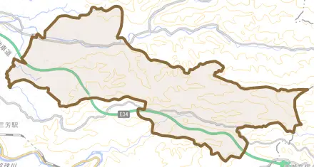 大字東有田とその周辺の地図。町の範囲を重ねている