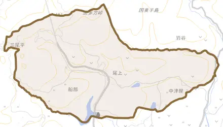 大字船部とその周辺の地図。町の範囲を重ねている