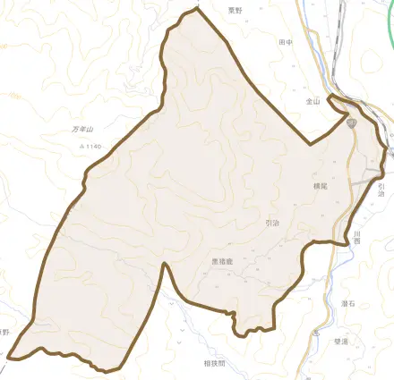 大字引治とその周辺の地図。町の範囲を重ねている